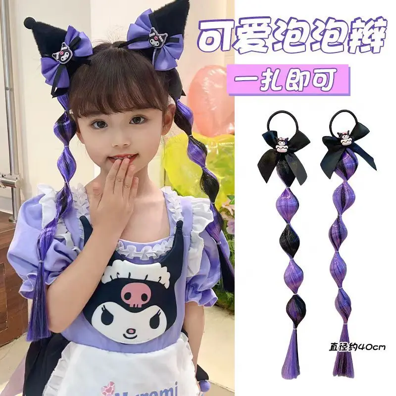 

Cute cartoon kuromi bubble braided lantern braided hairstyle kawaii girls double ponytail headdress gift holiday gift