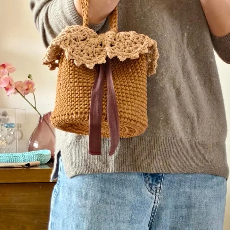 Hand Woven Lace Style Small DIY Basket Yarn Hook Woven Water Bucket Bag Material Bag Handmade Handbag Material Package ZI752 view 4