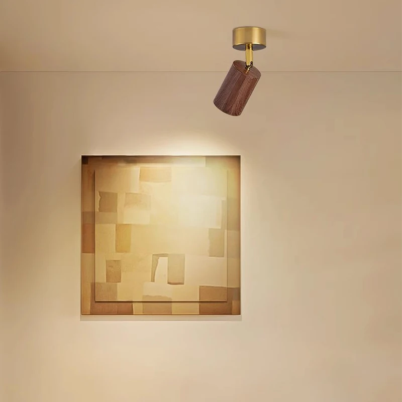 

LED Spotlights Surface Mounted Spot Light Heads Ceiling Lamp Vintage Bulb Track Light Walnut Wood Color Ceiling Lamp Led