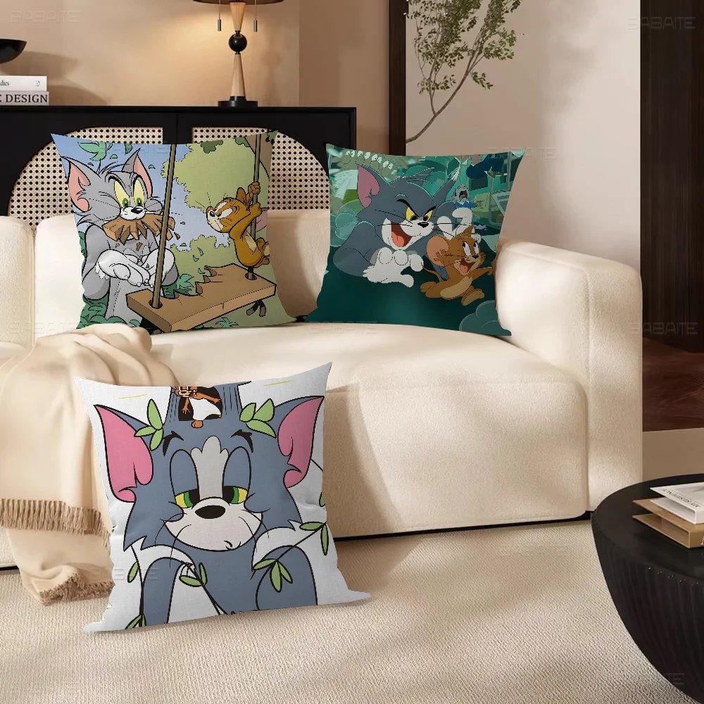 

Classic Animation T-Tom A-And J-Jerry Pillow Covers Cartoon Sofa Decorative Home Double-sided Printing Short Plush Cute Cushion