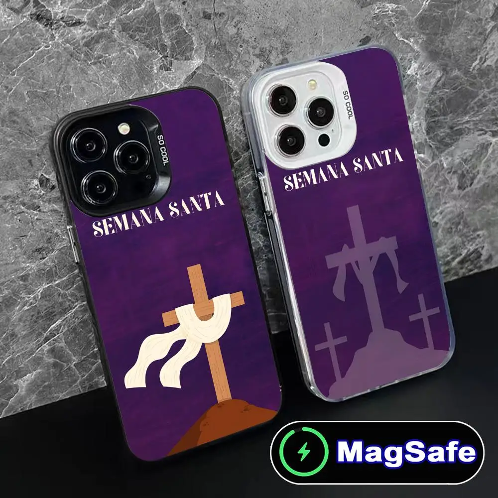 

Чехол для мобильного телефона Semana Santa для iPhone 16, 15, 14, 13, 12, 11 Pro Max Plus MagSafe, полупрозрачный чехол с цветным принтом для мобильных телефонов