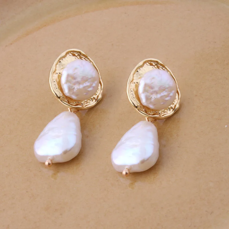 NeeFu WoFu Drop Freshwater Pearl Dangle Earring For Woman Brand Gold Color Irregular Charms Oorbellen Wholesale Fashion Jewelry