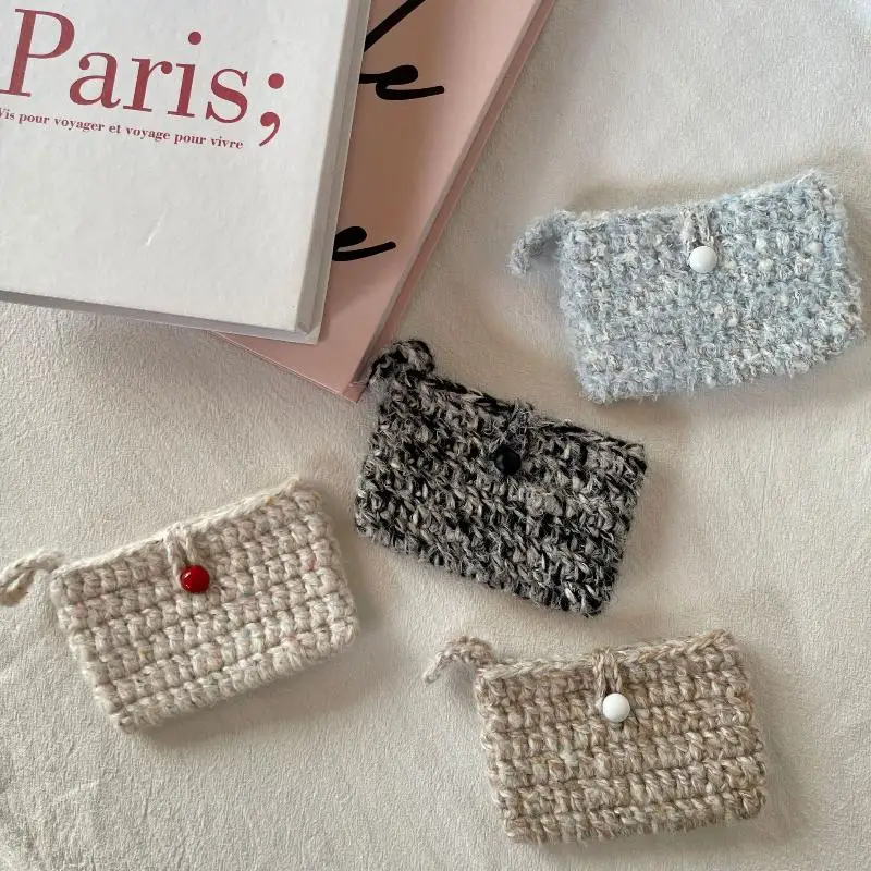 Women s Wallet Hand woven Mini Bag Wool Card Bag Handmade Lipstick Packet Coin Purse Knitting Square Handbags For Women New