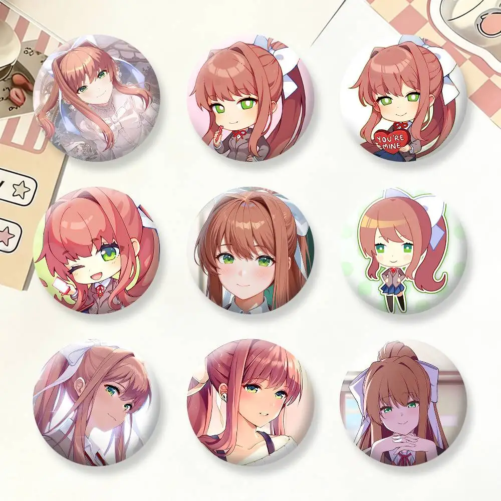 DDLC Girl M-Monika Brooches Cartoon Badge Pins Backpack Hat Accessories Friend Gift