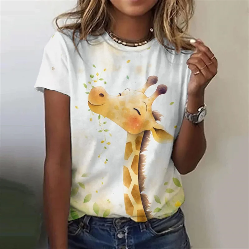 Fashion Giraffe Sheep T-Shirts Animal 3D Print Women's O-Neck Short Sleeve T Shirt Harajuku Casual Tees Y2k Tops Female Clothing