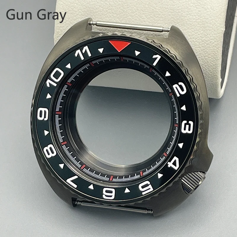 Gun Gray Turtles 6105 6309 Watch Case 44mm NH35 Case Sapphire Glass Ceramic Bezel Fits NH34 7S26 NH35 NH36 Movement Crown at 4.1