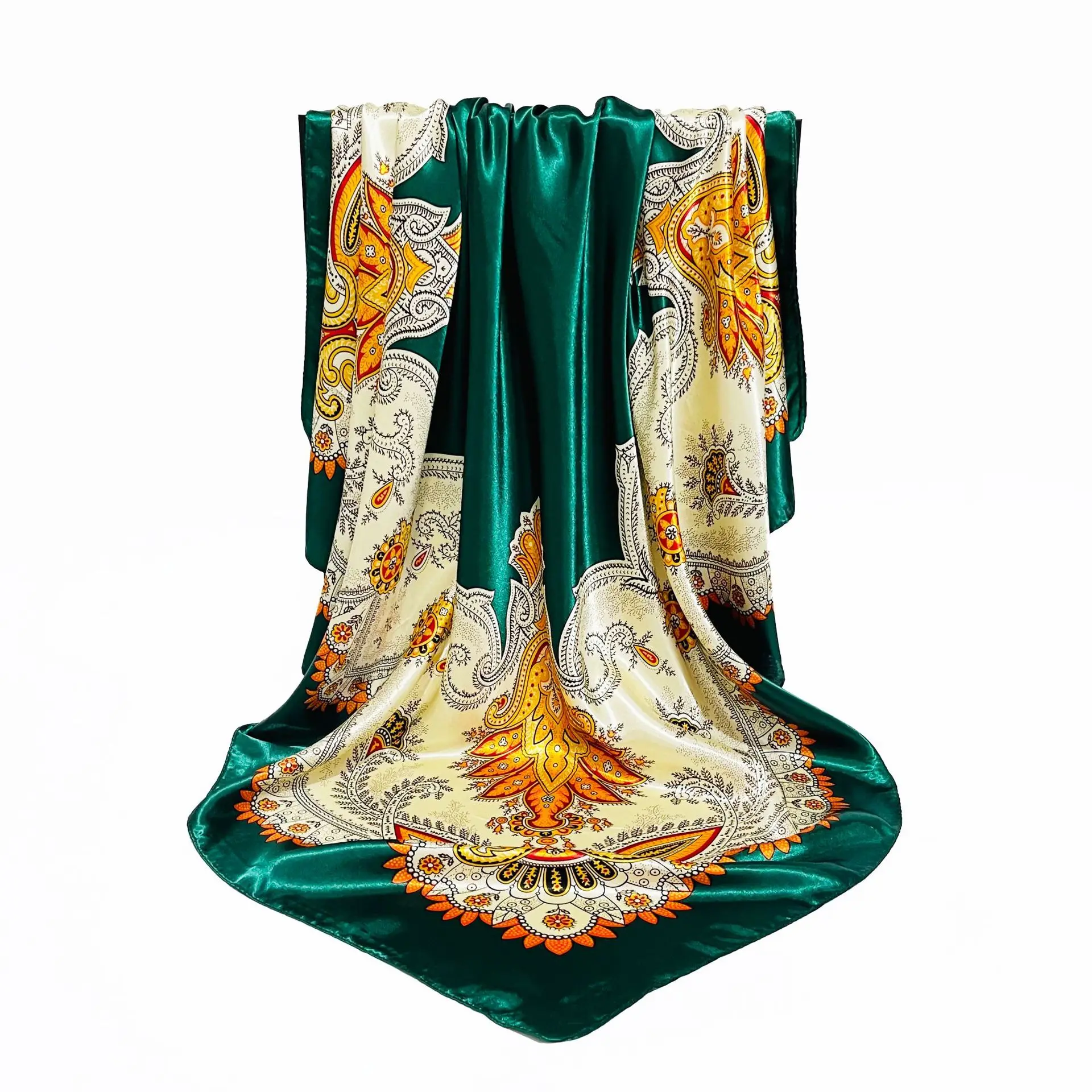 

Fashion The Four Seasons Hijab Popular Design Women Silk Scarf Luxury Brand Satin Finish Scarves 90X90CM New Print Warm Kerchief