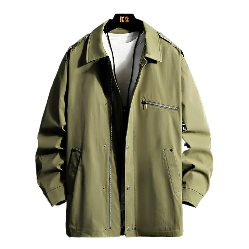 

Spring and Autumn Trendy Hong Kong Style Square Collar Trench Coat for Plus-Size Men, Loose Casual Jacket