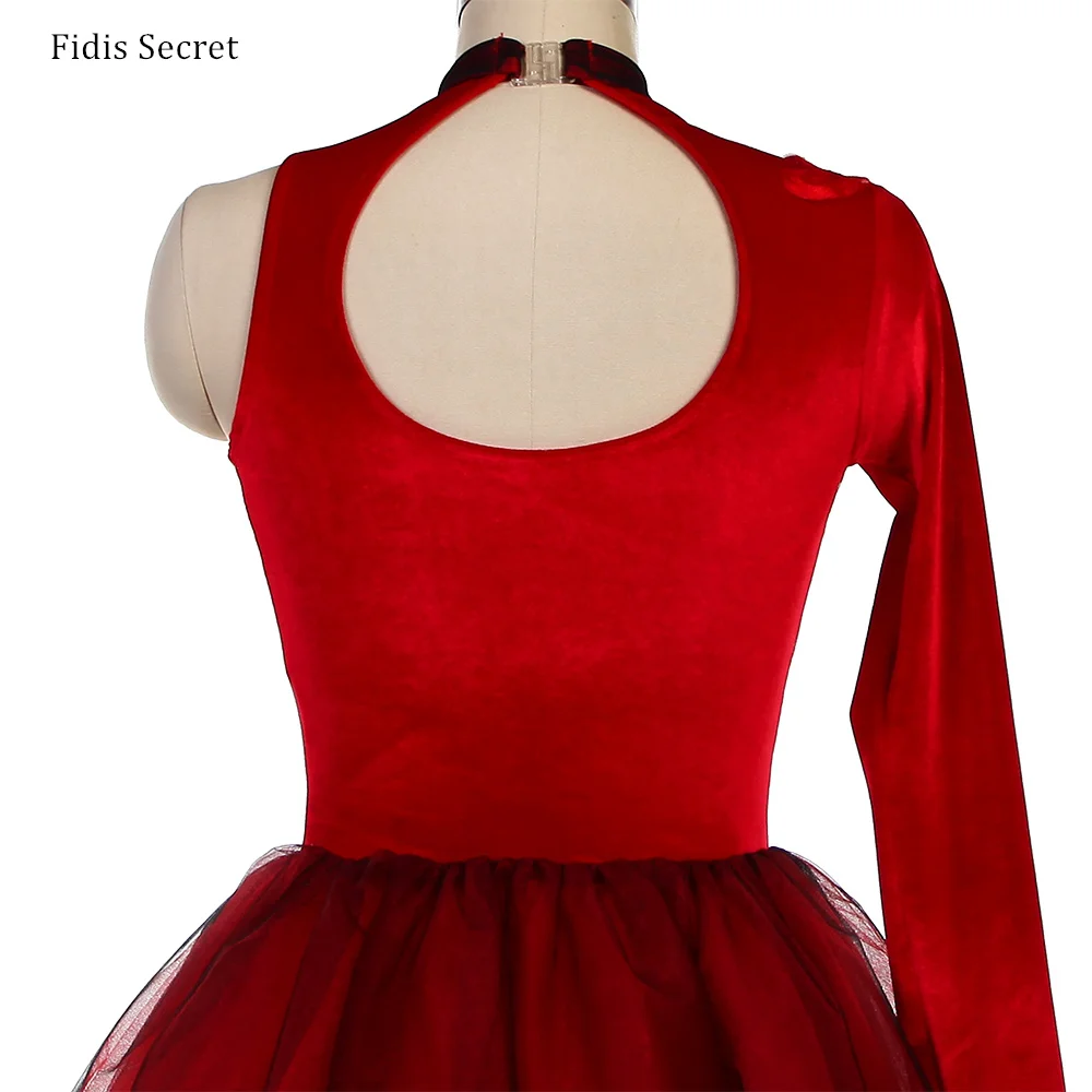 Frauen Länge Ärmel Rot Samt Ballett Tutu Tanz Kleid Mädchen Ballerina Romantische Lange Tutu Kostüm Ballett Leistung Bühne Tragen