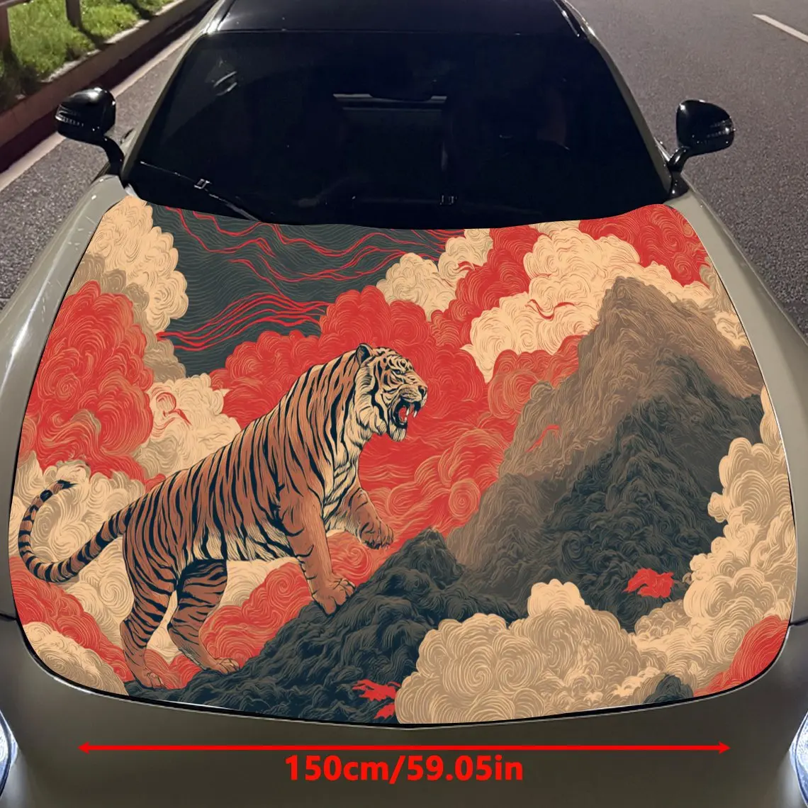Retro Tiger King print,car hood stickers,PVC waterproof Self adhesive car hood sticker,car hood decoration protection stickers,A