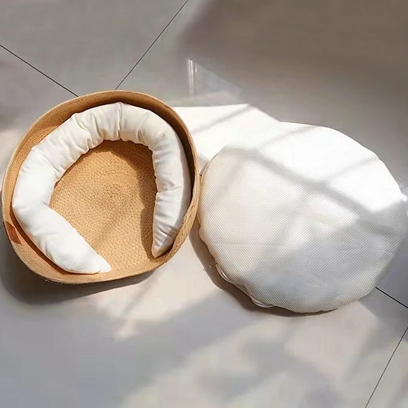 Yokee Pet Cat Mat Dog Bed Sofa Handmade Bamboo Weaving Four Season Cozy Nest Baskets Waterproof Removable Cushion Sleeping House