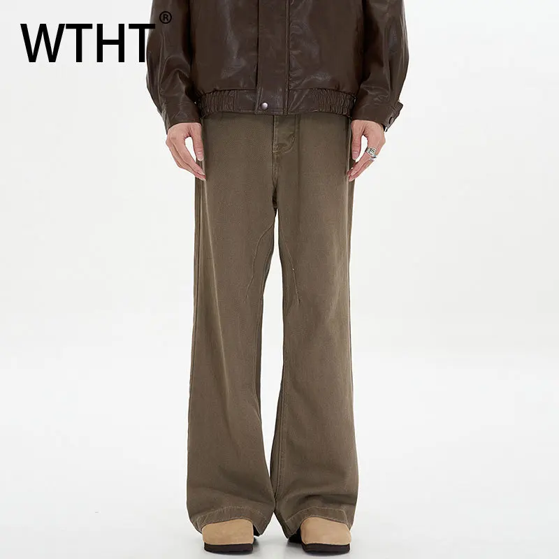 

Модные мужские джинсы WTHT: Новинка, однотонные, прямые, свободные, винтажные, широкие штанины, уличный стиль, лето 2026, модель 2A2989