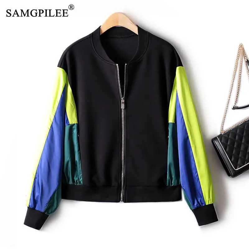 

Casual Color-blocking Raglan Sleeves Short Jacket 2022 Autumn Cardigan Stand Collar Space Cotton Slimming Baseball Uniform 4XL