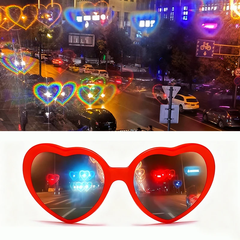 Heart Shaped Love Effects Glasses Watch The Lights Change to Heart Shape Diffraction Glasses At Night Christmas photo props