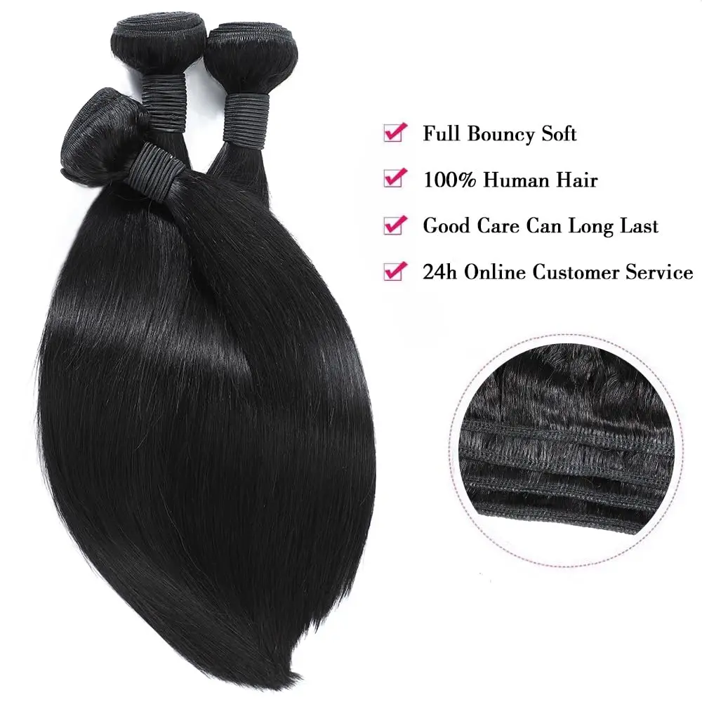 10Aตรงผมมนุษย์20 22 24 26นิ้วบราซิลVirgin Human Hair 2/3/4ชุด100% ที่ยังไม่ได้สานตรง