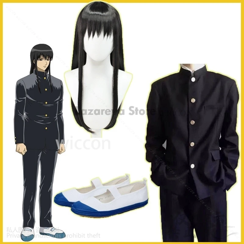 New Anime GinpachiSensei Cosplay Gintoma Katsura Kotarou DK School Uniform Cos Black Wigs Shoes For Halloween Christmas Party