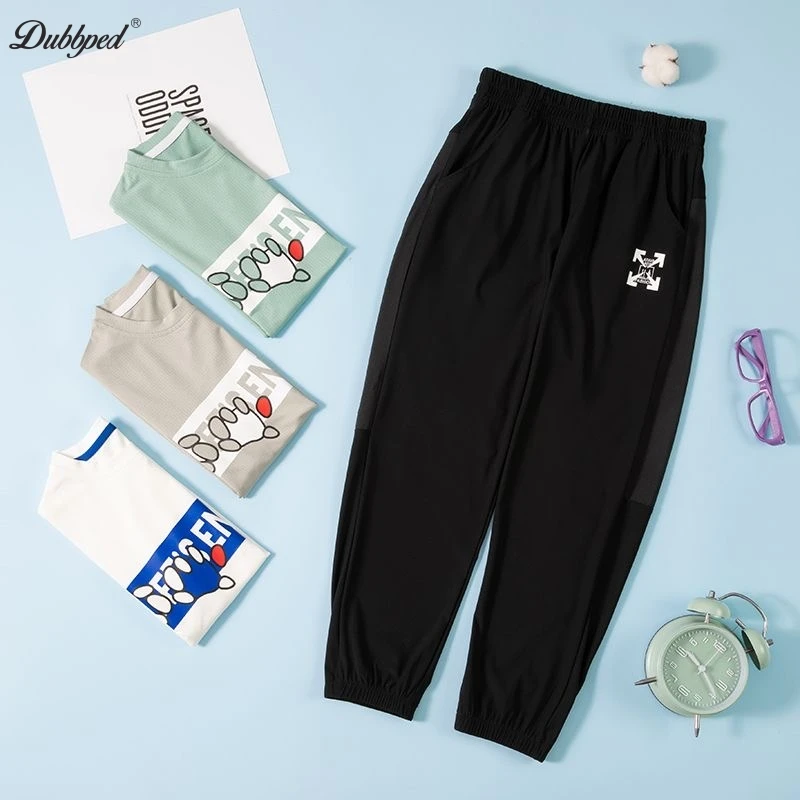 Dubbped 2Pcs Children T-shirt Pants Sport Clothing Set Boy Girl Quick-drying Sportswear Kids Fashion Two Piece Tracksuits 4-16Y