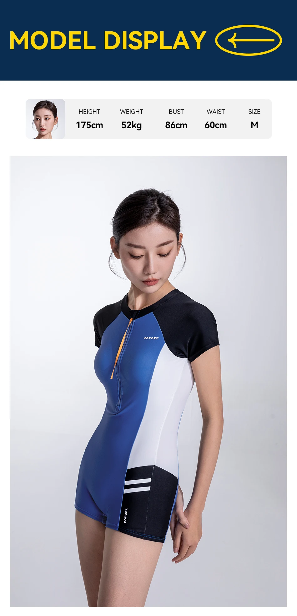 COPOZZ Damen-Badeanzug, Anti-UV, einteilige Badebekleidung, UPF 50+, Tauchanzug, dünner Rashguard, Reißverschluss, Schnorcheln, Schwimmen, Surfanzug – Detail 17