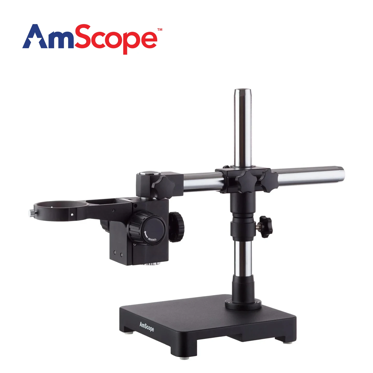 AmScope Single Arm Boom Stand for Stereo Microscopes - Steel Arm, Tube Mount , 76mm Focus Block