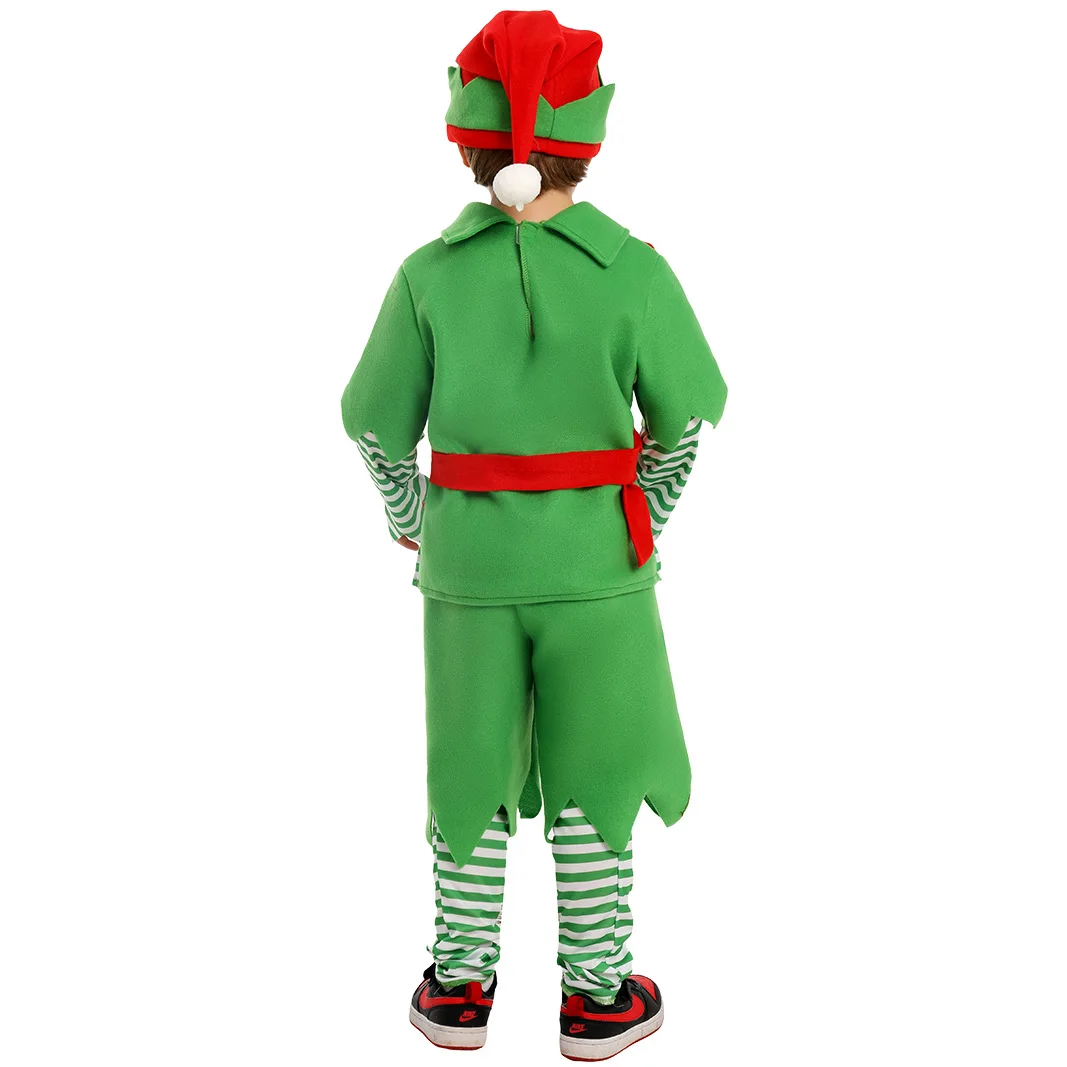 Costume de cosplay d'elfe de Noël pour enfants, chapeau de performance sur scène, tenues vertes, pantalon en Y, fête scolaire, enfants, garçons