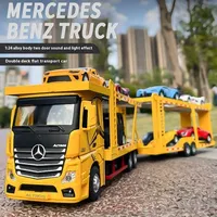 1:24 Mercedes Benz Double Decker Flatbed Transport Vehicle Alloy Diecast Metal Car Model Sound And Light Science Education Serie