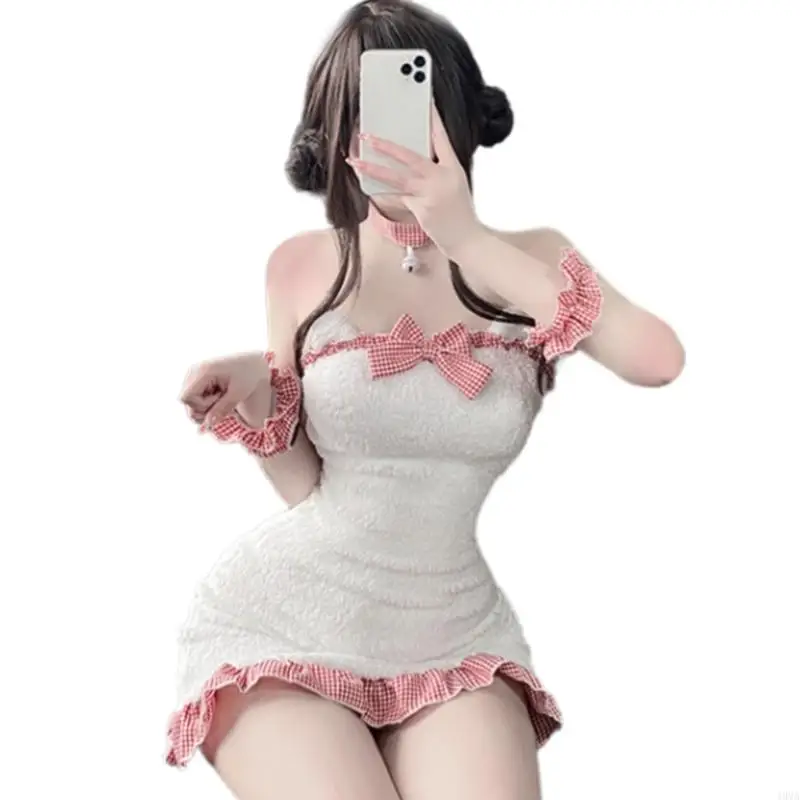 

2025 New Maid Lingerie for Women Girls Maid Outfit Maid Costume Babydoll Short Dress with Armband Arm Cuffs Sleepwear Nightgown