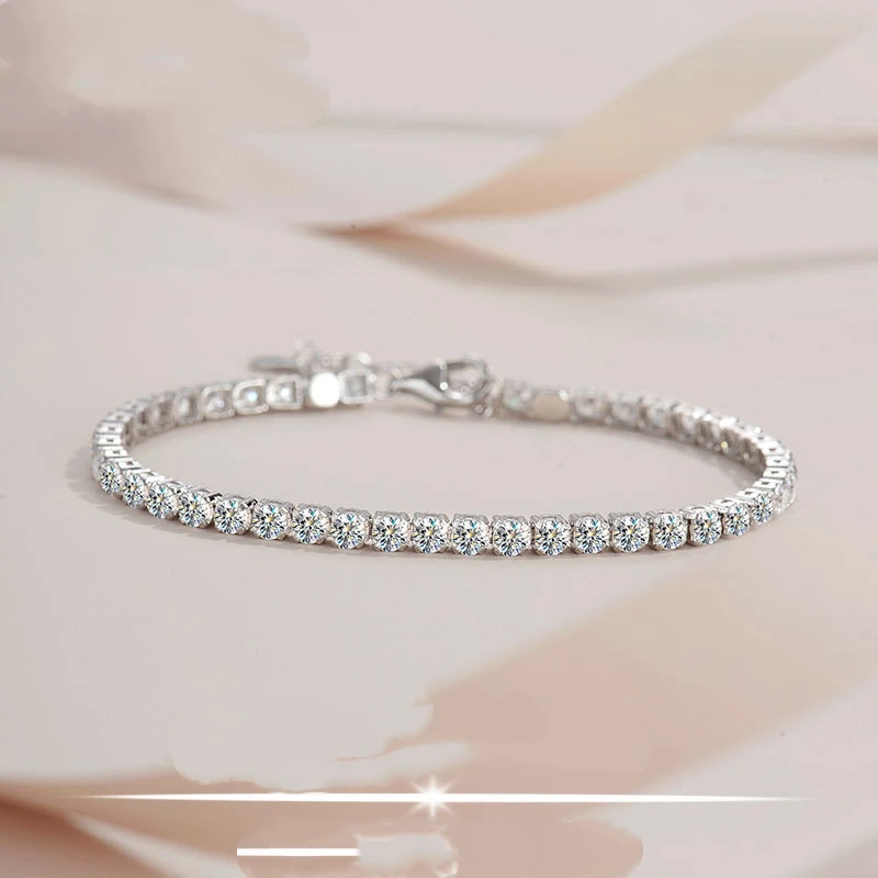 

18K Real Platinum PT950 Moissanite Bracelet Full of Diamonds for Women Adjustable Light Luxury Fine Jewelry Engagement Ring