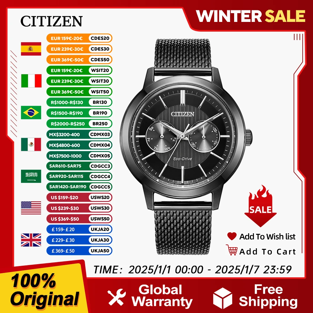 Original CITIZEN Japanese Men Watch Eco-Driver Fashion Casual Waterproof Quartz Watches BU4034-82E