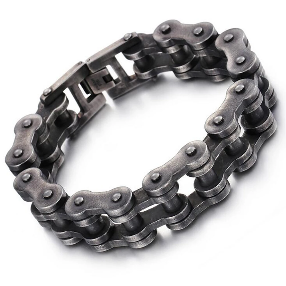 22mm Punk Men Retro Matte Brush Biker Bike Link Bracelet Hiphop Black Stainless Steel Motorcycle Bicycle Chain Bangle Jewelry