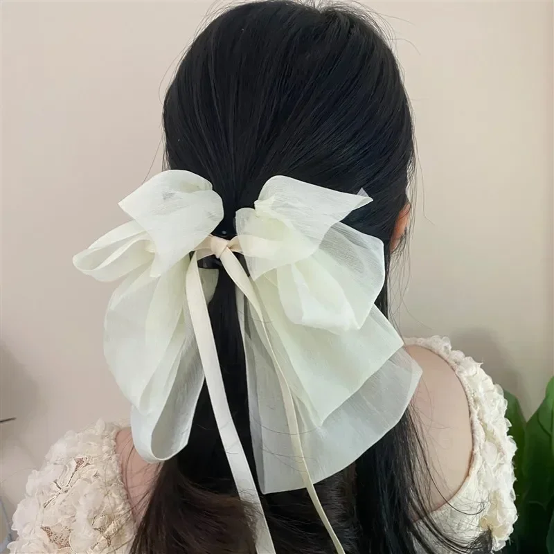 New Mesh Bowknot Hair Claw Sweet Ribbon Bow Hairpin Bang Clip Korean Girls Fashion Grab Clip Female Headwear Hair Accessories