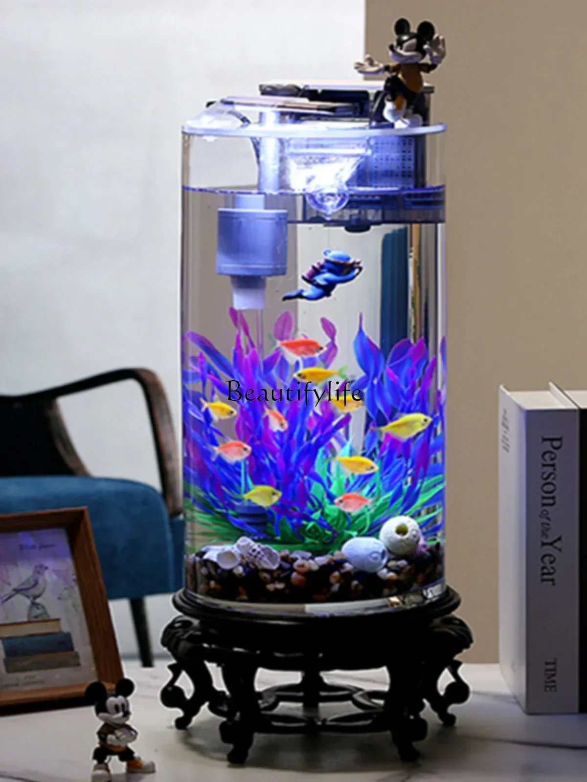 

FG10New Living Room TV Cabinet Desktop Ecological Fish Tank Landscape Home with Lid Small Change Water