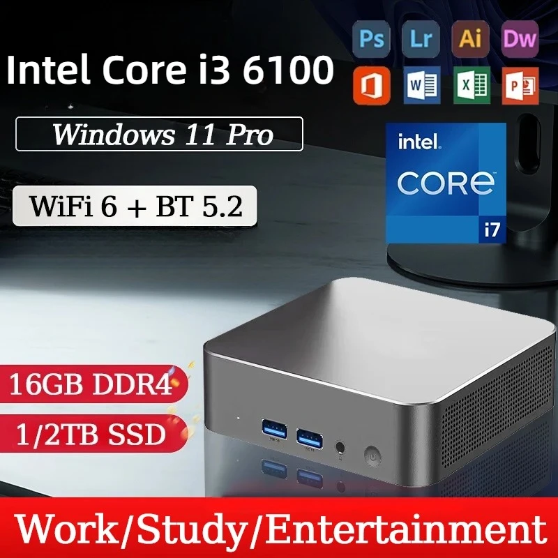 Intel Core i3 6100  MINI PC  Windows 11 Pro16GB RAM 1TB 2TB SSD WIFI 6 BT5.2 4K HD Mini Gaming Office Study Pc