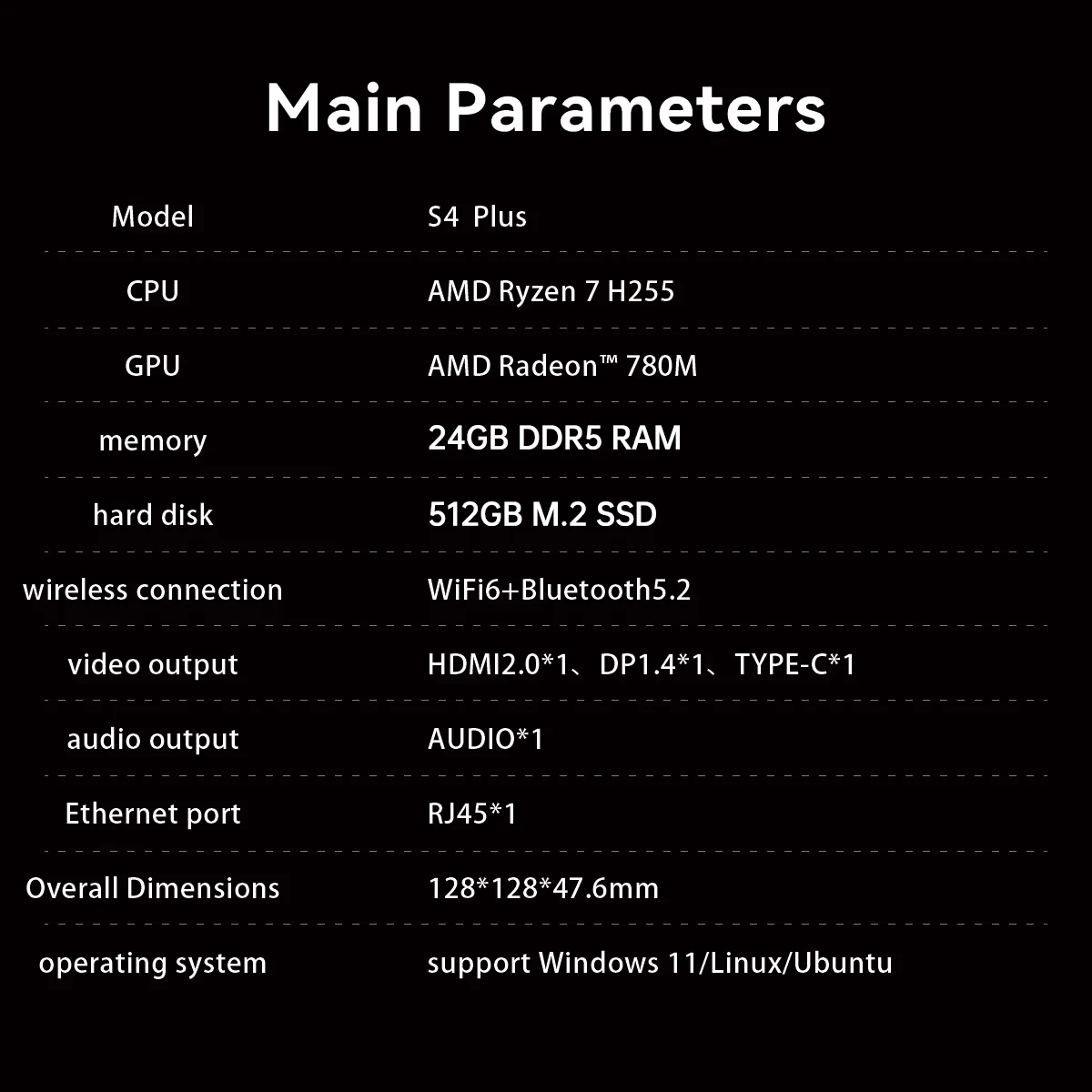 SOYO S4 PLUS Mini PC AMD Ryzen 7 H255 LPDDR5 24GB RAM 512GB PCIe3.0 NVMe SSD WiFi6 BT5.2 8K HD Display Output DIY Gaming Desktop Computer Compact Small Host for Home Office Entertainment Business Use