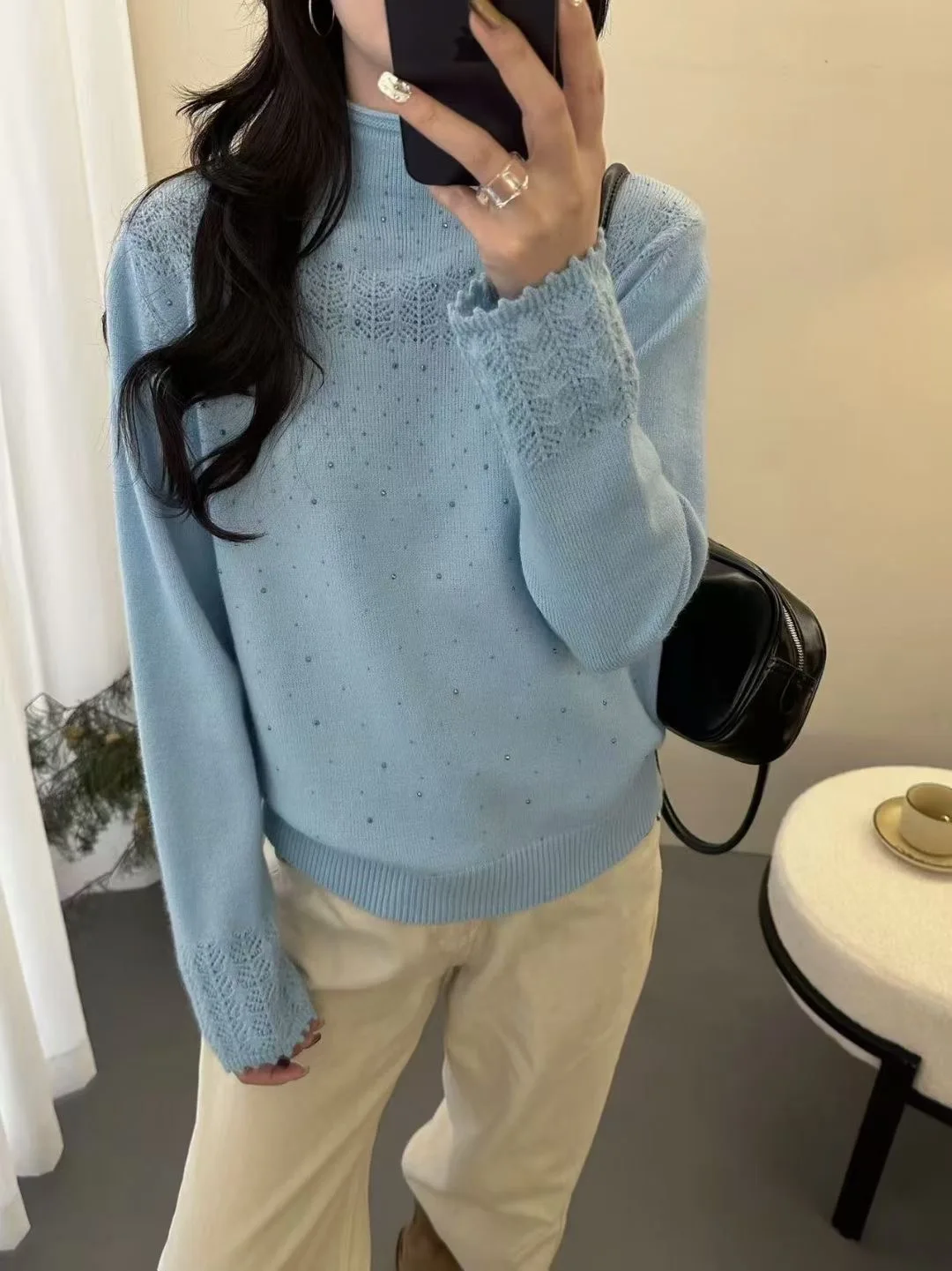 

Cashmere Hollow Out Knitted Sweater Women's High Collar Loose Pullover Autumn Winter New Style Woolen Clothing Base Shirt F435