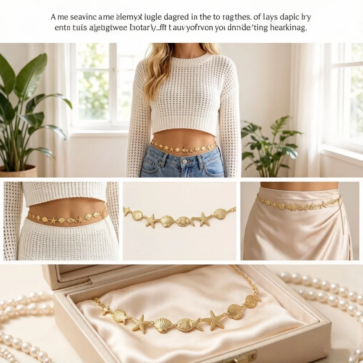 Metallische Seestern-Muschel-Taillenkette für Damen und Herren, trendige Sommer-Strand-Ozean-Seestern-Bauchkette, böhmischer Körperschmuck – Detail 3