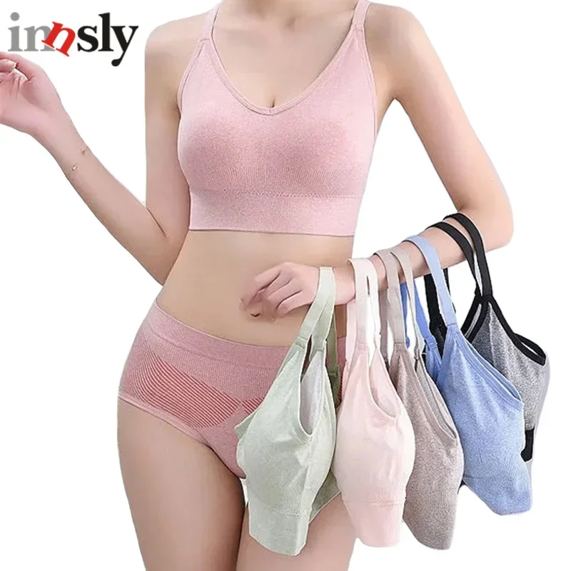 Sport Women Bra Briefs Set Push Up Bra Wire Free Crop Top Mid Waist Panties Sport Lingerie Set Bralette Fitness Underwear Set