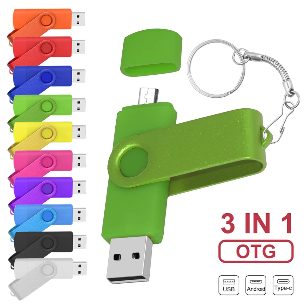 

3 in 1 OTG USB Flash Drive USB2.0 & Type-C adapter Pen Drive 32GB 64GB 128GB 256GB Pendrive USB flash Memory custom logo gift