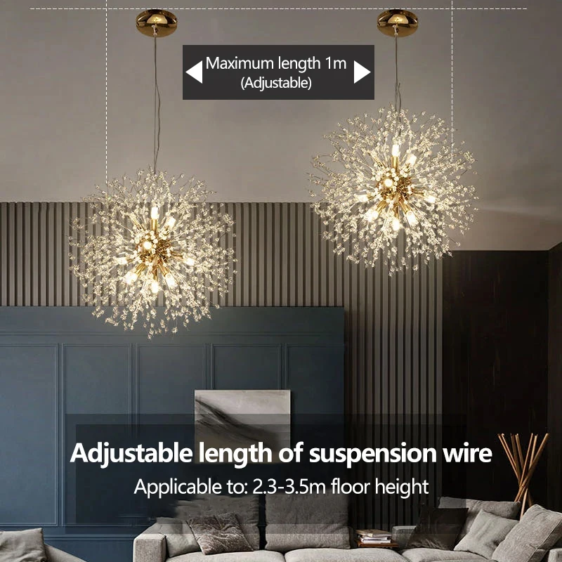 Modern Starry Sky Art Crystal Pendant Indoor Lighting Dandelion Dining Room, Living Room, Bedroom, Bar Art Lighting Fixtures image 3