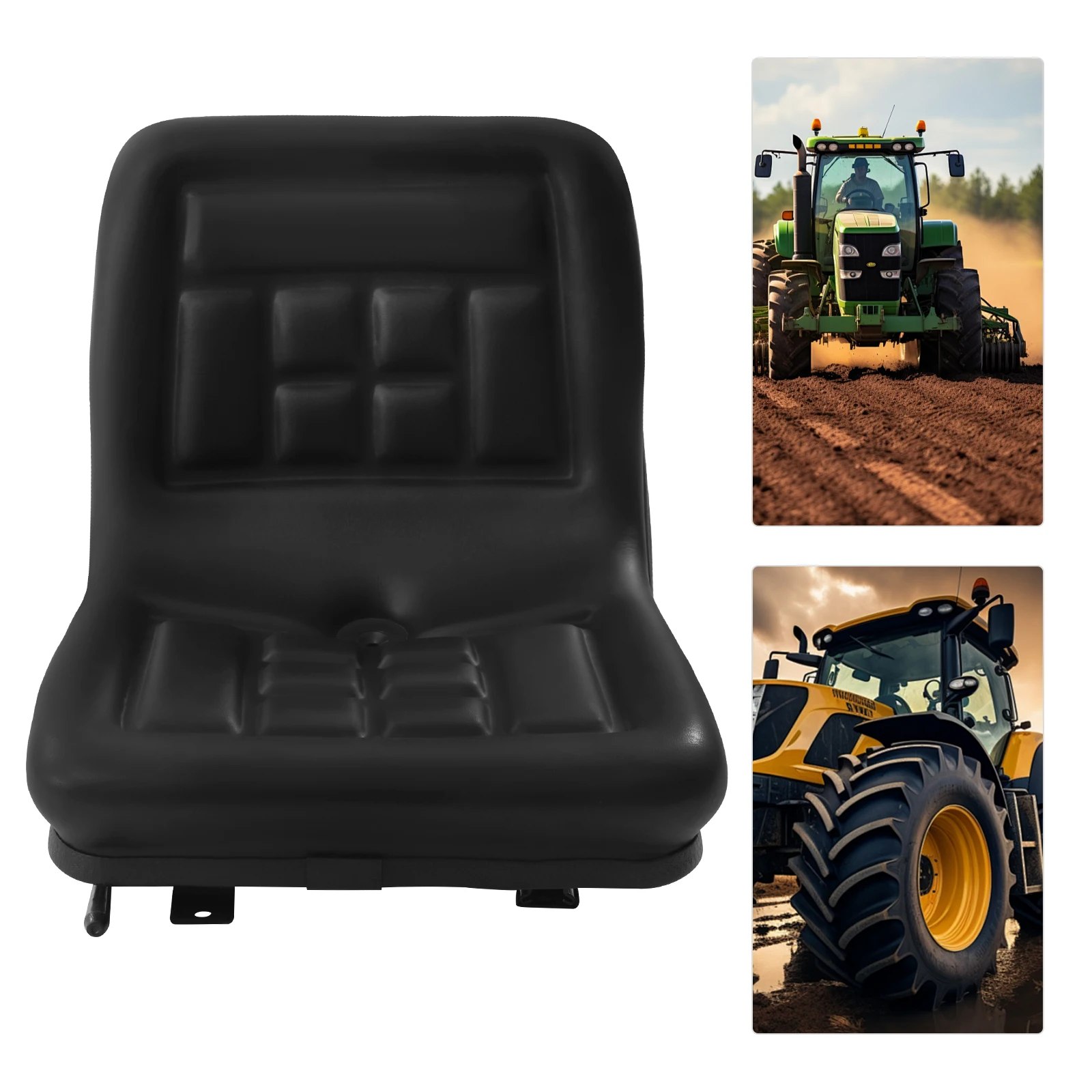 Universal Black Tractor Seat Adjustable PVC Waterproof Forklift Seat with Drain Hole for Tractor Excavator Mowers 35*38.5*30cm