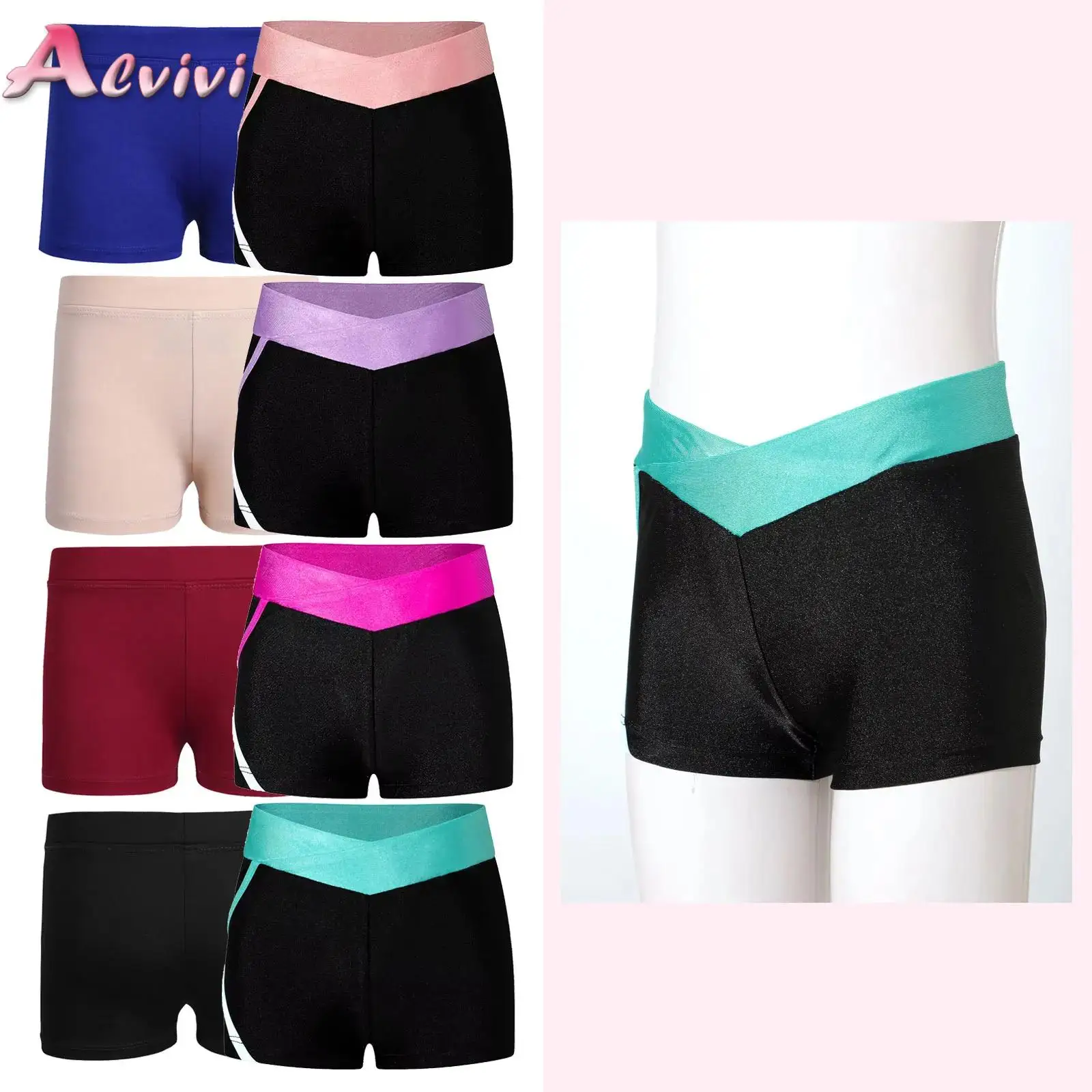 

Kids Girls Color Contrast Sport Shorts Ballet Dance Practice Costume Rhythmic Gymnastics Dancewear Running Gym Workout Shorts