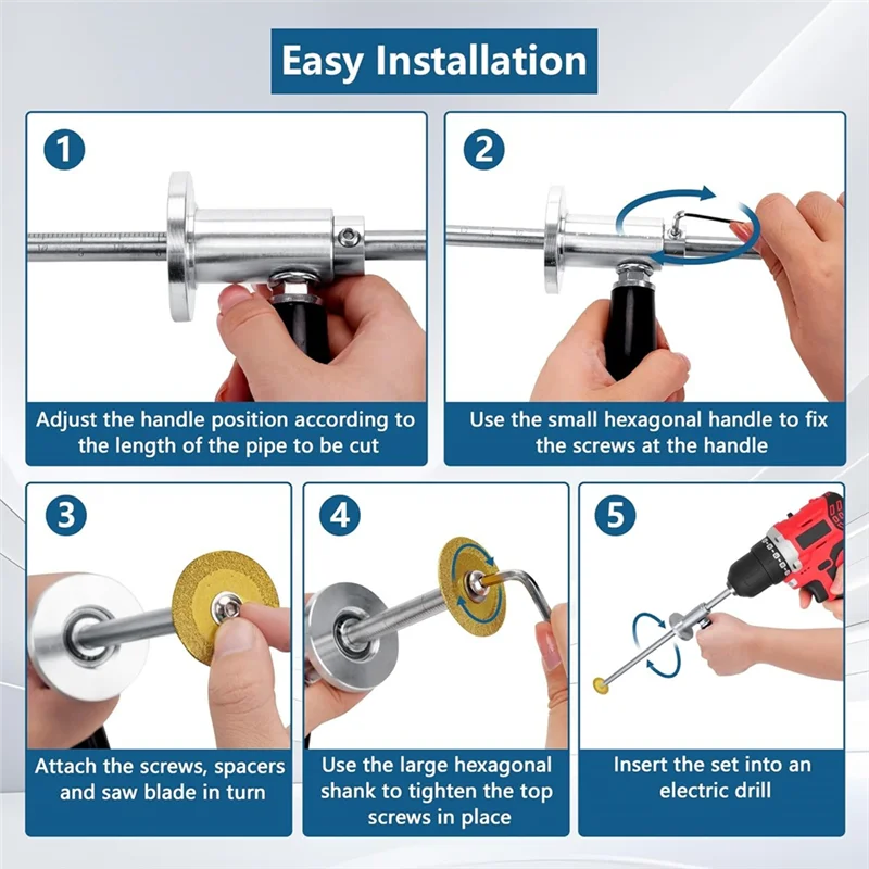 قاطع الأنابيب الداخلي A84E للأنابيب البلاستيكية مع مقبض وعجلة قطع الحصباء الماسية، دليل قياس عمق القطع القابل للتعديل 7 بوصة