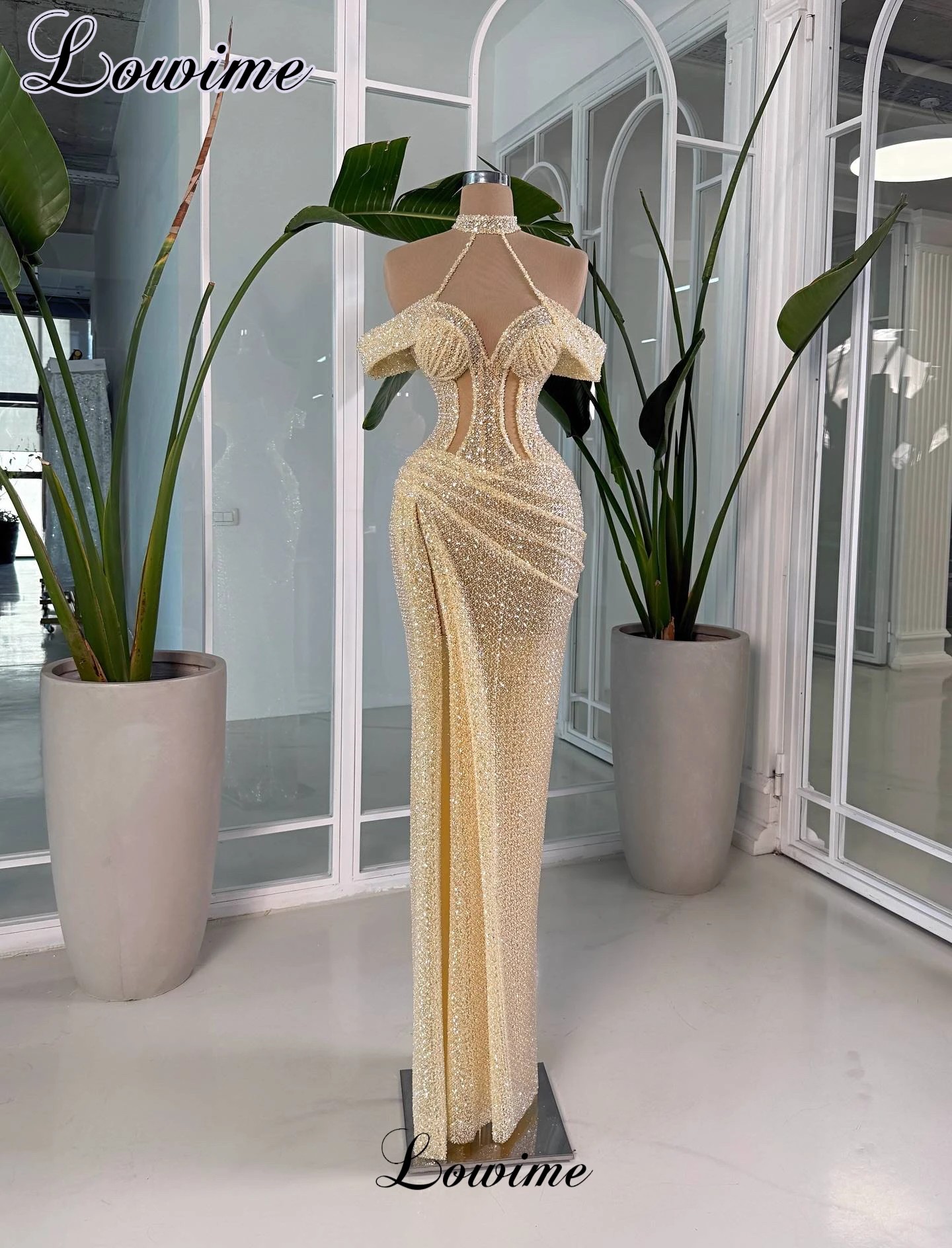 plain long evening dresses Ombre Sequin Beaded Flared Long Sleeve Maxi Dress - Olive Green main image 1