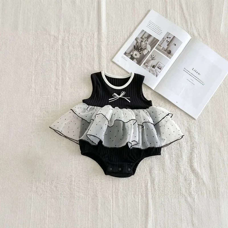 MILANCEL Sommer-Baby-Body, 3–24 Monate, süßer Schleifen-Overall für Mädchen, koreanischer Kleinkind-Overall, dünne Säuglingskleidung