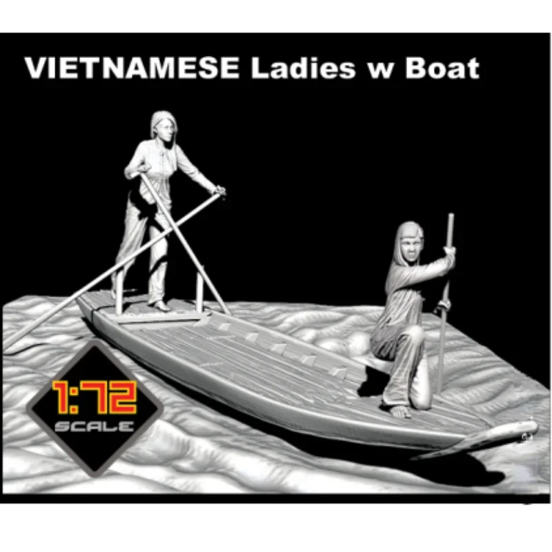 1/72 Mini Resin Figure Assembled Model Kit Vietnam Women and Boat Miniature Diorama Toy Unassembled and Unpainted Free Shipping