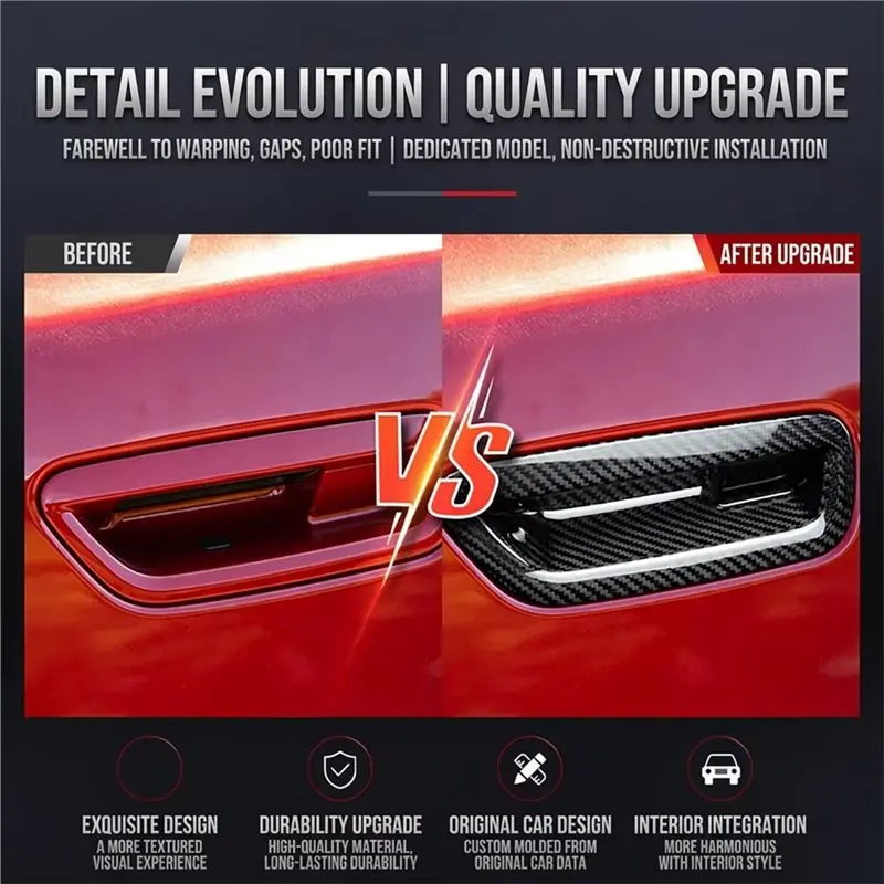 A95E-Carbon Fiber Trim Decoration Exterior Door Handle Cover For Dodge Charger 2024-2026 Accessory Parts