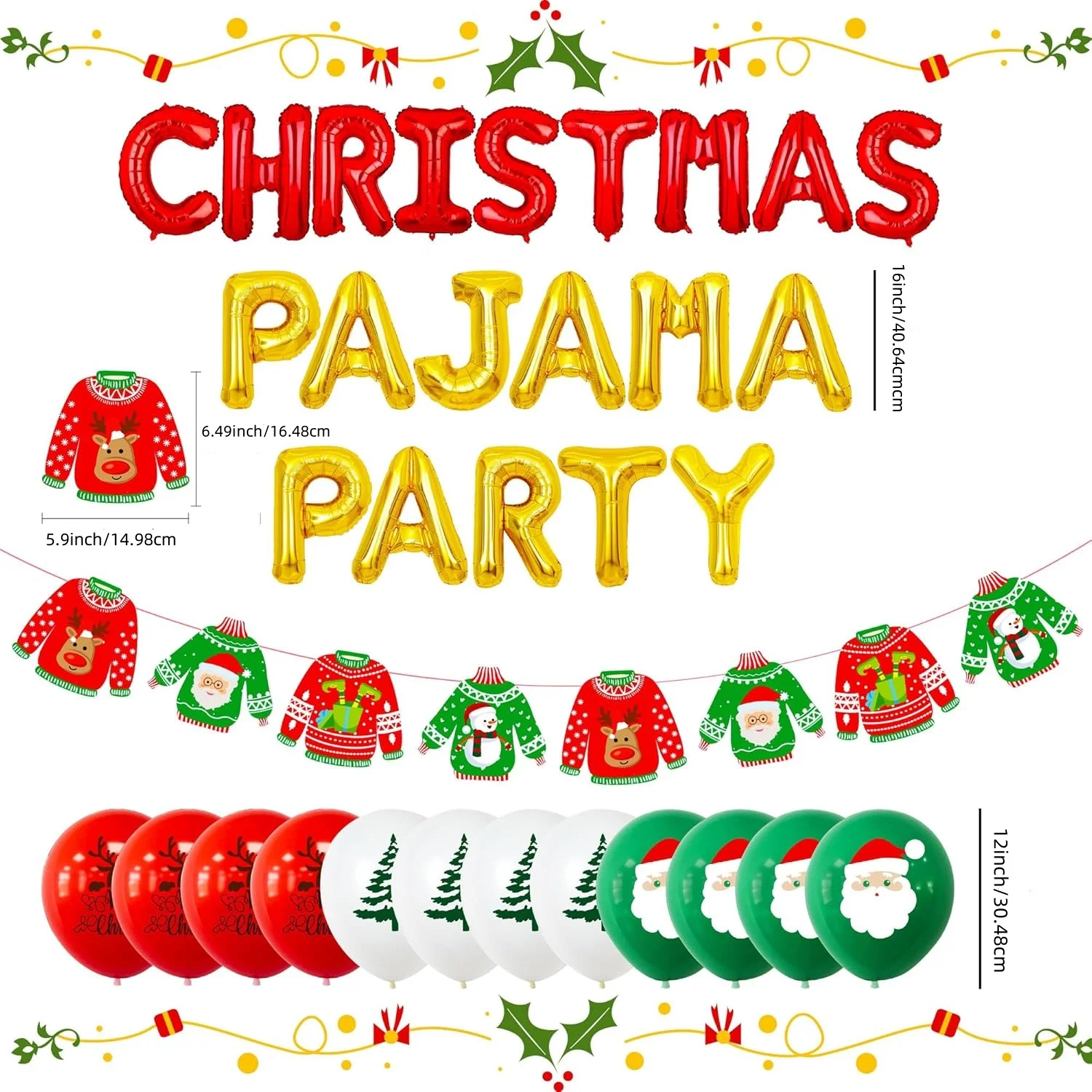 LaVenty Christmas Pajama Party Decoration Christmas Slumber Party Decoration Balloons Christmas Party Game Supplies