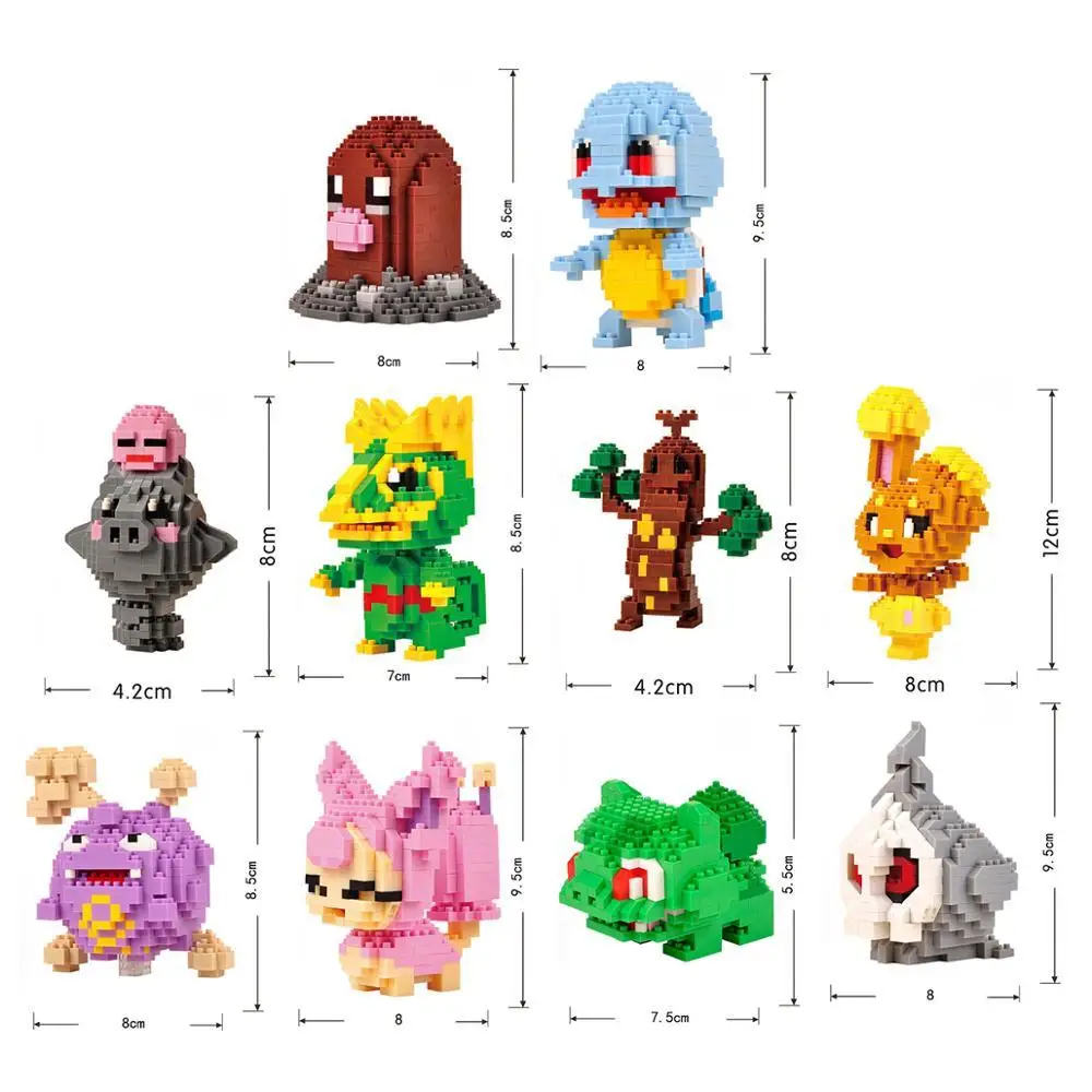 8 PCS/Set Building Blocks Assembly Anime Picachu Charizard Blastoise Bulbasaur Gengar Bricks Figures Toy for Kid Gift