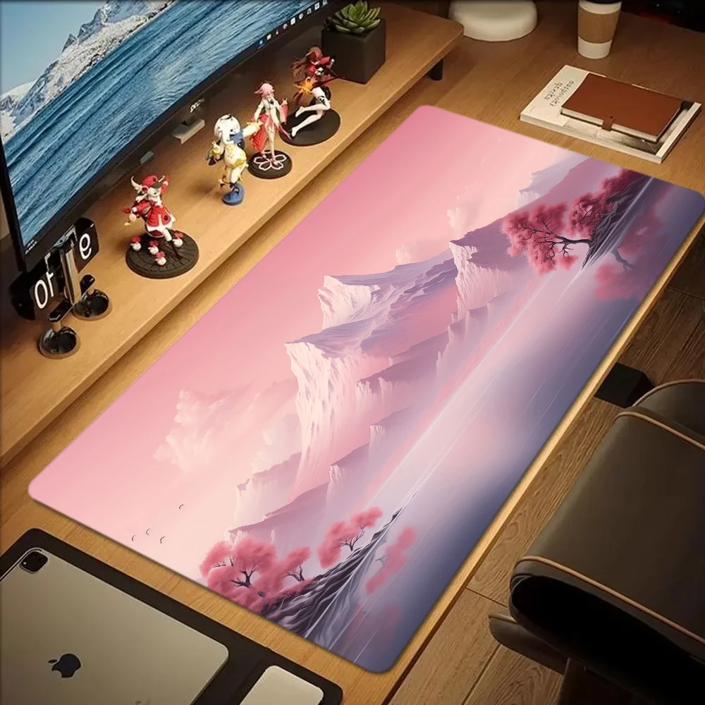 Pink Trees Landscape Art Mouse Pad Large Computer Office Game Table Mats XXL Rubber Anti-slip Gaming Keyboard Mat Long Desk Pads