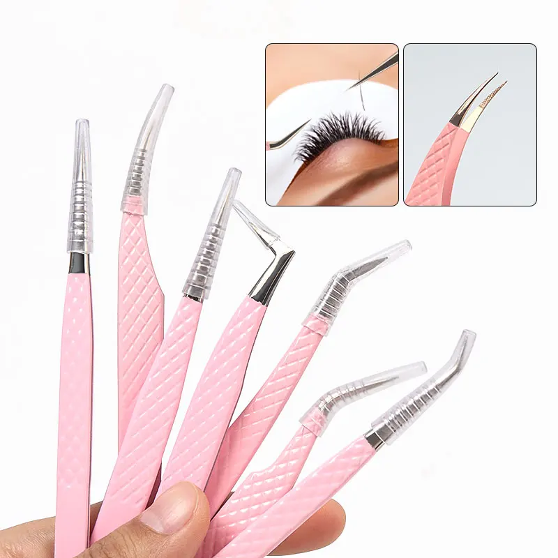Pinzas de extensión de pestañas con punta de fibra, Clip de cejas de acero inoxidable, levantamiento de pestañas, herramienta de maquillaje, 1 Uds.