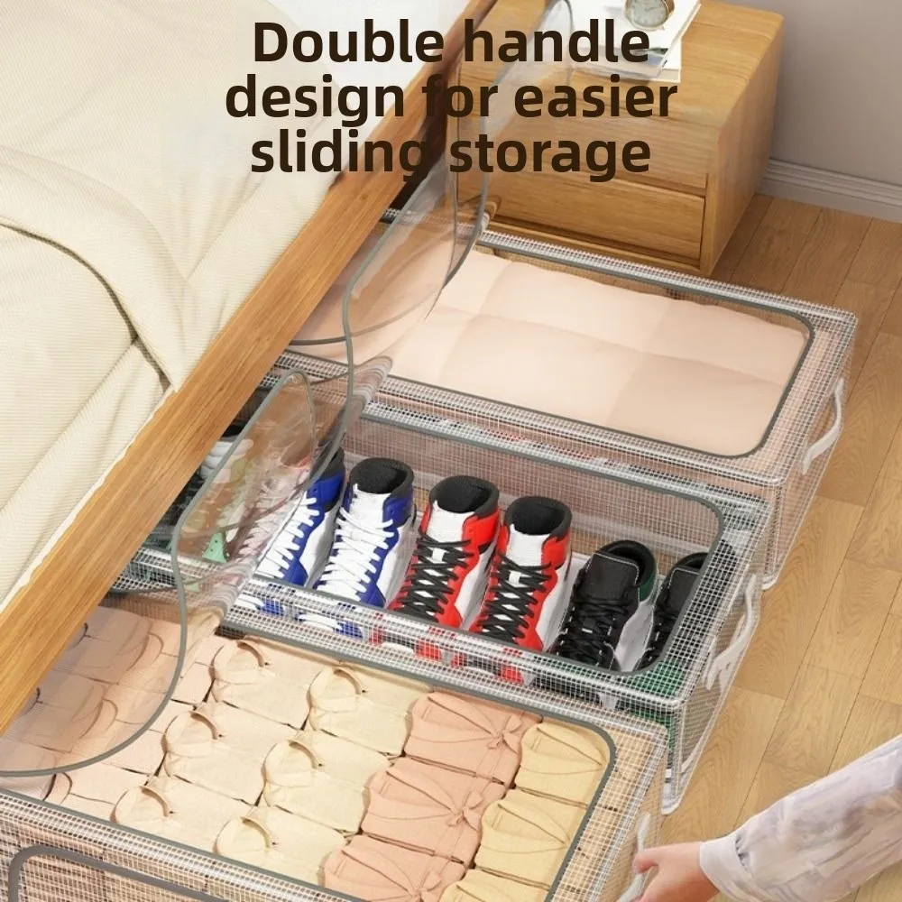 

Large Capacity Transparent Shoe Box Folding Stackable Shoe Storage Box Handles Dust-proof Under Bed Shoe Organizer Household